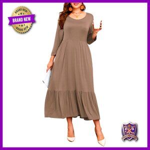 Plus Size 3/4 Sleeve Maxi Dress with Pockets Casual Fall Winter
